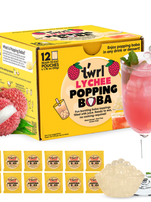 Lychee Popping Boba 12-Pack - Single Serve, Dye-Free, Vegan