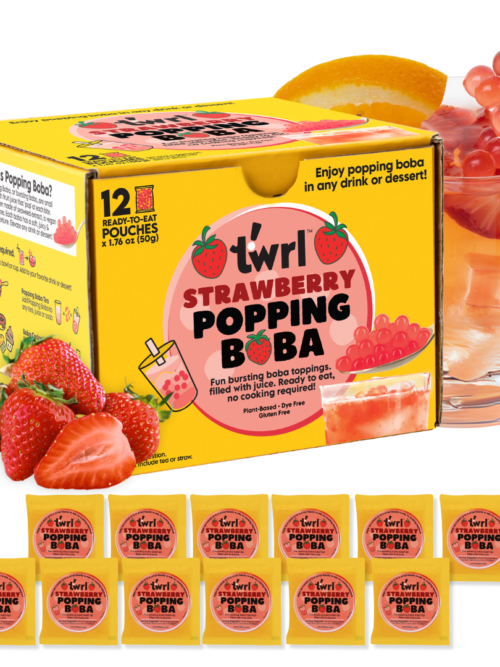 Strawberry Popping Boba 12-Pack - Single Serve, Dye-Free, Vegan